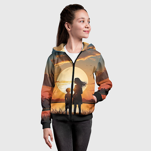 Детская толстовка на молнии Мать и дитя на закате / 3D-Черный – фото 4