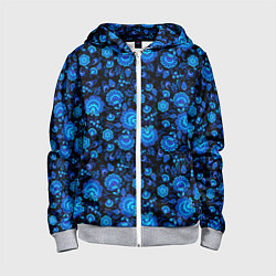 Толстовка на молнии детская Новогодняя гжельская роспись чёрный фон, цвет: 3D-меланж