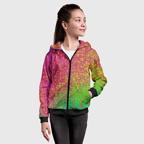 Детская толстовка на молнии Разноцветные пиксели / 3D-Черный – фото 4