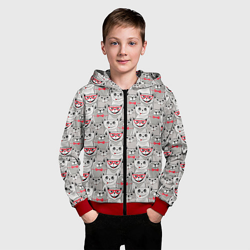Детская толстовка на молнии Серые коты / 3D-Красный – фото 3