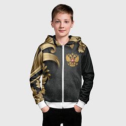 Толстовка на молнии детская Золотой герб России и объемные узоры, цвет: 3D-белый — фото 2