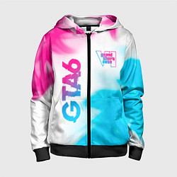 Толстовка на молнии детская GTA6 neon gradient style вертикально, цвет: 3D-черный