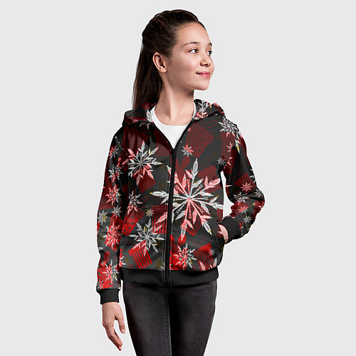 Детская толстовка на молнии Рождественские снежинки / 3D-Черный – фото 4