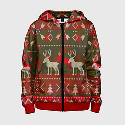 Толстовка на молнии детская Рождественский орнамент, цвет: 3D-красный