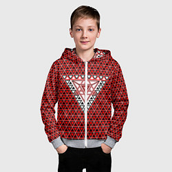 Толстовка на молнии детская Красные и чёрные треугольники, цвет: 3D-меланж — фото 2