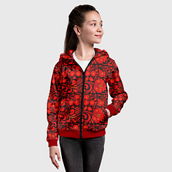 Толстовка на молнии детская Хохломская роспись красные цветы и ягоды на чёрном, цвет: 3D-красный — фото 2