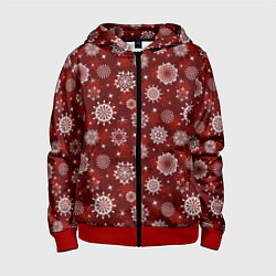 Детская толстовка на молнии Snowflakes on a red background