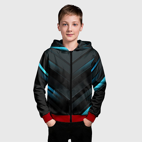 Детская толстовка на молнии Синее неоновое свечение геометрическая темная абст / 3D-Красный – фото 3