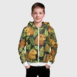 Толстовка на молнии детская Капибары - лесной маскировочный камуфляж, цвет: 3D-белый — фото 2