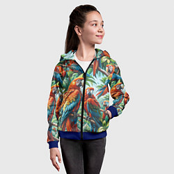 Толстовка на молнии детская Попугаи Ара - тропики джунгли, цвет: 3D-синий — фото 2
