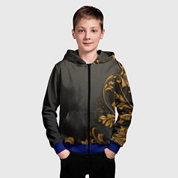 Толстовка на молнии детская Объемные золотые узоры на черной ткани лепнина, цвет: 3D-синий — фото 2