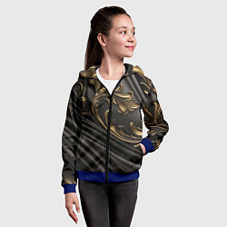 Толстовка на молнии детская Объемные золотые узоры на черной ткани лепнина, цвет: 3D-синий — фото 2