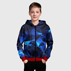 Толстовка на молнии детская Синие мелкие осколки калейдоскоп, цвет: 3D-красный — фото 2