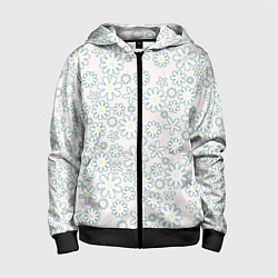 Толстовка на молнии детская Бежевый паттерн ромашки, цвет: 3D-черный