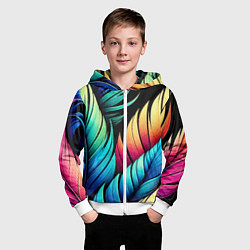 Толстовка на молнии детская Color feathers - neon, цвет: 3D-белый — фото 2