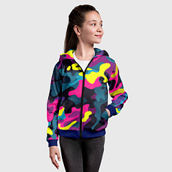 Толстовка на молнии детская Кислотная яркая абстракция в камуфляжном стиле, цвет: 3D-синий — фото 2