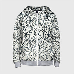 Толстовка на молнии детская Бежевый узоры мандала, цвет: 3D-меланж