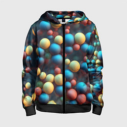 Толстовка на молнии детская Разноцветные шарики молекул, цвет: 3D-черный