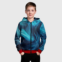 Толстовка на молнии детская Синяя абстракция в виде волн, цвет: 3D-красный — фото 2