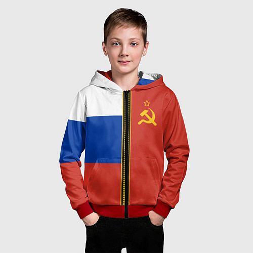 Детская толстовка на молнии Россия и СССР / 3D-Красный – фото 3