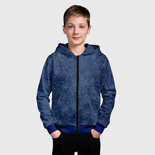 Детская толстовка на молнии Текстура тёмно-синий мелкие квадраты / 3D-Синий – фото 3
