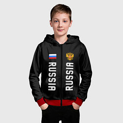 Толстовка на молнии детская Россия три полоски на черном фоне, цвет: 3D-красный — фото 2