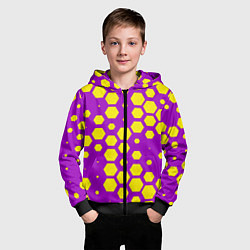 Толстовка на молнии детская Желтые соты на фиолетовом фоне, цвет: 3D-черный — фото 2
