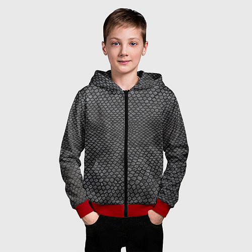 Детская толстовка на молнии Текстура змеиная кожа / 3D-Красный – фото 3