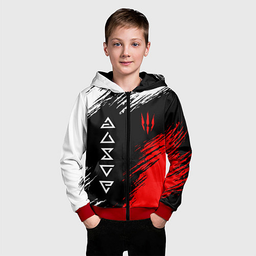 Детская толстовка на молнии Дикая охота и знаки / 3D-Красный – фото 3
