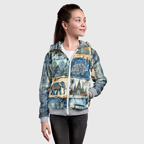 Детская толстовка на молнии Пэчворк из Тайланда / 3D-Меланж – фото 4