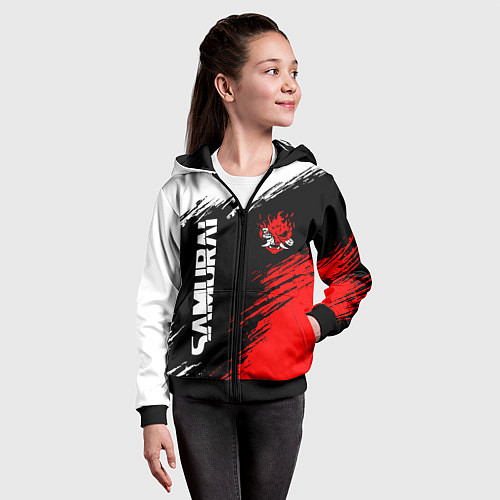 Детская толстовка на молнии Самурай лого - киберпанк 2077 / 3D-Черный – фото 4