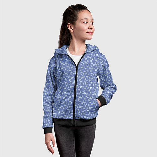 Детская толстовка на молнии Светло-синий цветочный / 3D-Черный – фото 4