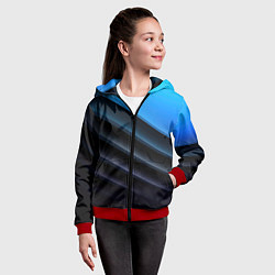 Толстовка на молнии детская Геометрическая синяя абстракция на черном фоне мин, цвет: 3D-красный — фото 2