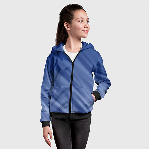Детская толстовка на молнии Белые полосы на синем фоне / 3D-Черный – фото 4