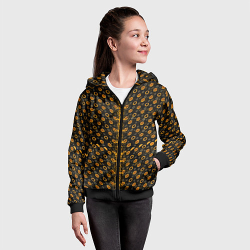 Детская толстовка на молнии Жёлтые киберпанк ячейки на чёрном фоне / 3D-Черный – фото 4