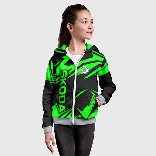 Детская толстовка на молнии Skoda - green uniform / 3D-Меланж – фото 4