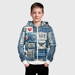 Толстовка на молнии детская Лос Анджелес на джинсах-пэчворк, цвет: 3D-белый — фото 2