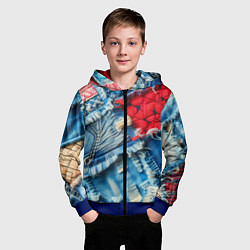 Толстовка на молнии детская Авангардный джинсовый пэчворк - нейросеть, цвет: 3D-синий — фото 2