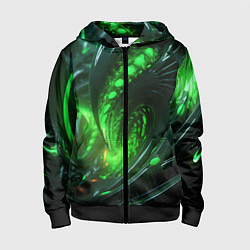 Толстовка на молнии детская Кислотная зеленая яркая неоновая абстракция, цвет: 3D-черный