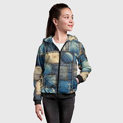 Толстовка на молнии детская Denim patchwork - ai art, цвет: 3D-черный — фото 2