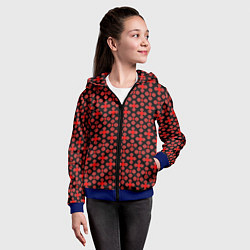 Толстовка на молнии детская Красные четырёхлистники на чёрном фоне, цвет: 3D-синий — фото 2