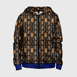 Толстовка на молнии детская Коричневые кирпичики на чёрном фоне, цвет: 3D-синий