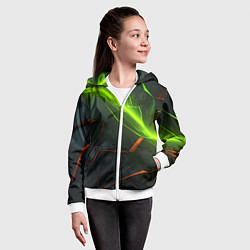 Толстовка на молнии детская Green neon abstract geometry, цвет: 3D-белый — фото 2