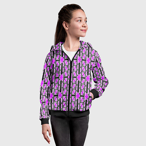 Детская толстовка на молнии Розовые и чёрные кирпичики на чёрном фоне / 3D-Черный – фото 4