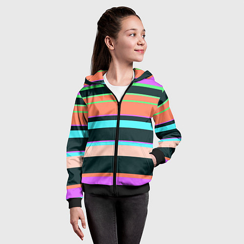 Детская толстовка на молнии Цветные разные полосы / 3D-Черный – фото 4
