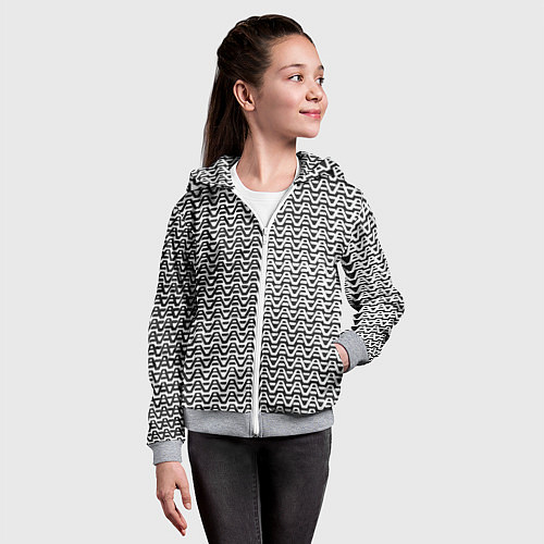 Детская толстовка на молнии Чёрно-белые волнистые линии / 3D-Меланж – фото 4
