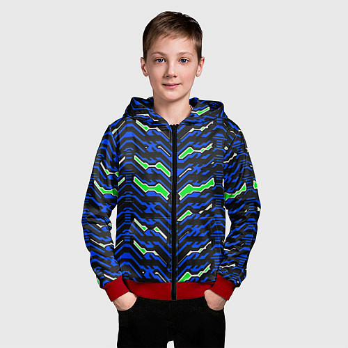 Детская толстовка на молнии Чёрно-синий паттерн агрессивный / 3D-Красный – фото 3
