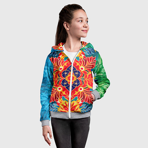Детская толстовка на молнии Традиционный индонезийский цветочный узор в стиле / 3D-Меланж – фото 4