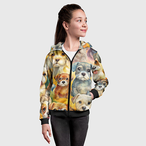 Детская толстовка на молнии Красочный паттерн с щенками / 3D-Черный – фото 4