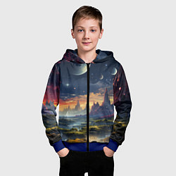 Толстовка на молнии детская Космический фантазийный мир на другой планете, цвет: 3D-синий — фото 2